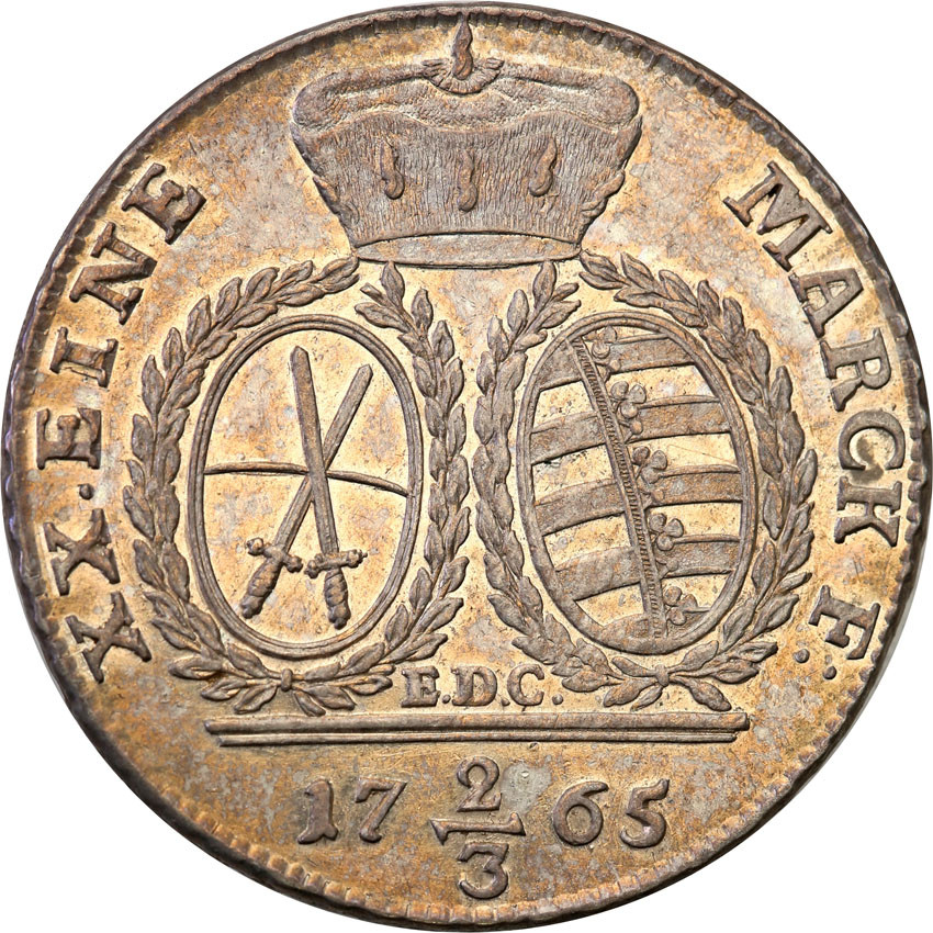 Niemcy, Saksonia. Fryderyk August III. Gulden (2/3 Talara) 1765 EDC, Drezno - Piękne